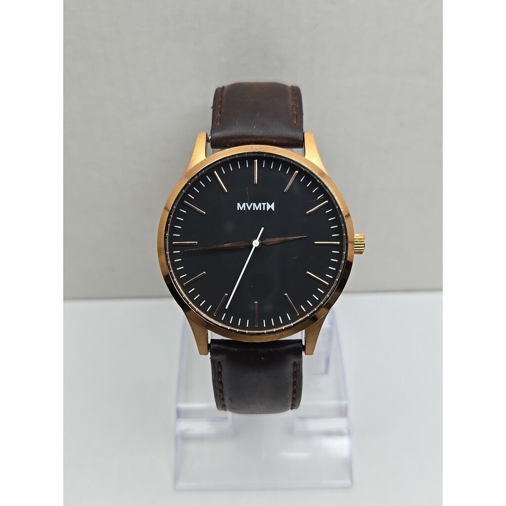 MVMT 40 Series Rose Gold Black Dial Brown Leather Classic Mens Watch New Battery